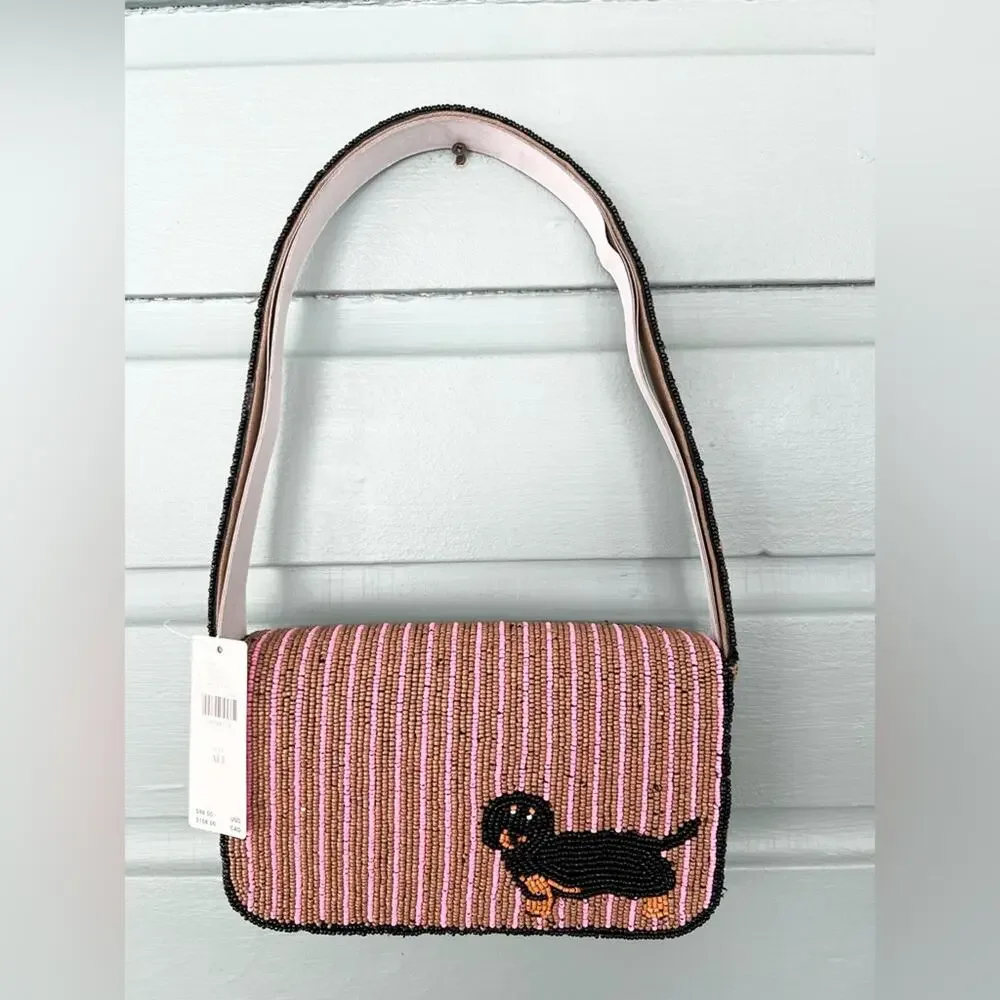 Anthropologie NWT Fiona Dachshund dog bag beaded purse - Picture 4 of 9